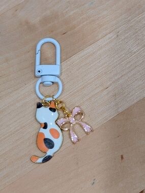 Calico Cat & Pink Bow Keychain Charm